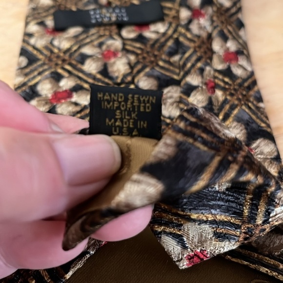 Robert Talbott Black and Gold Floral Tie Gold Black Red Tones - Picture 3 of 6